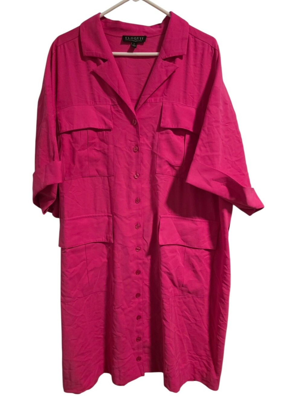 Eloquii Midi Shirt Dress With 4 Cargo Pockets Hot Pink Size 24 Missing Belt